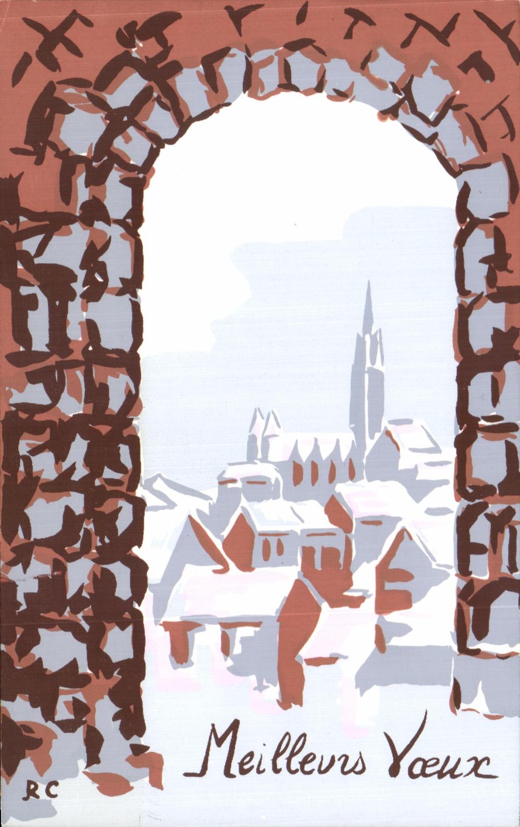 Vue de village enneigé — Meilleurs Vœux — RC