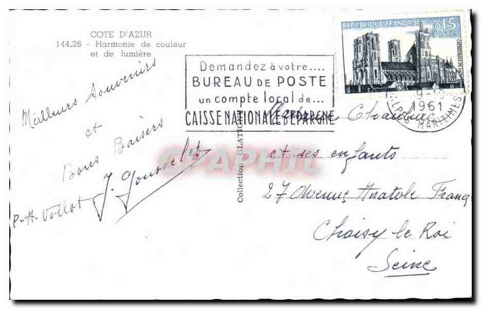CPA La Cote d'Azur Harmonie De Couleur Et De Iumiere — Rückseite