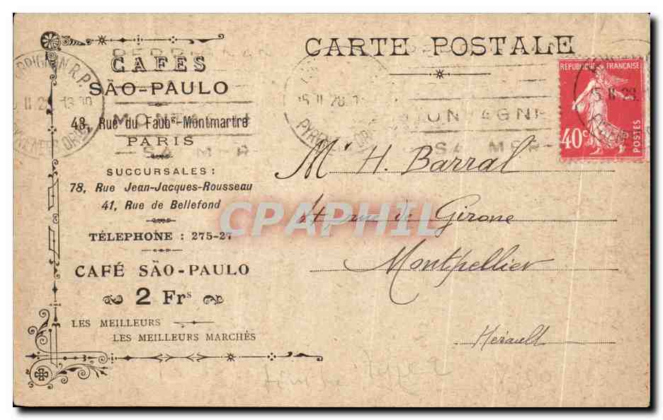 CPA Le Havre Publicite Cafes Sao Paulo Faubourg Montmartre  — Rückseite