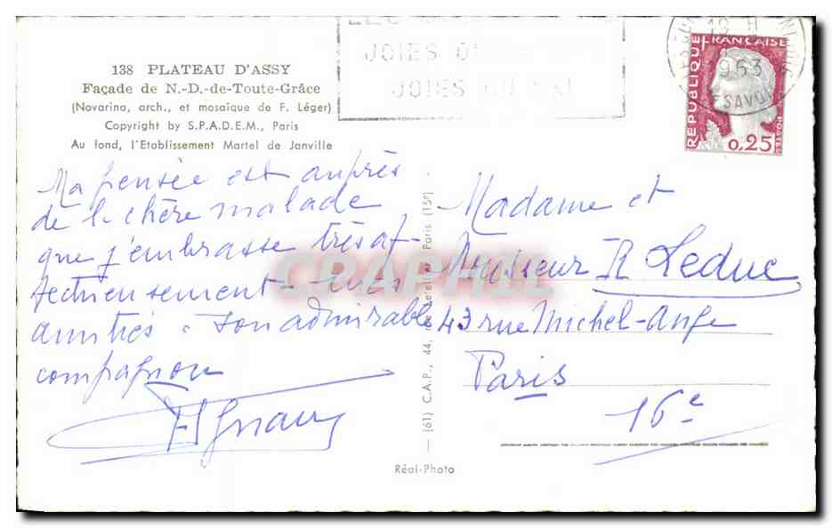 CPA Plateau D'Assy Facade de Toute Grace — Verso