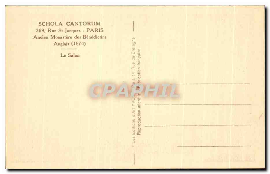 CPA Schola Cantorum Rue St Jacques paris Ancien Monastere des Benedictins Anglais — Rückseite
