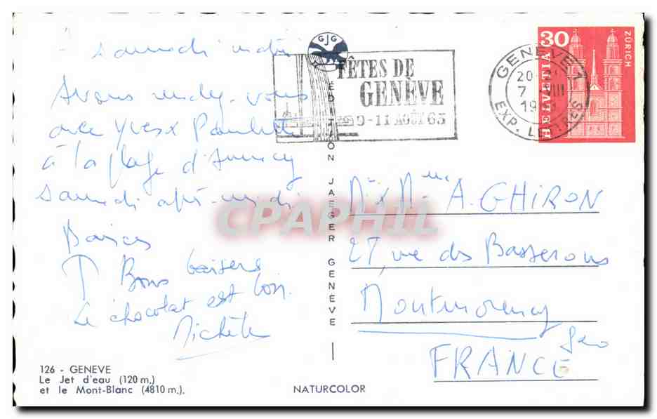 CPA Geneve Le Jet d'eau et le Mont Blanc — Rückseite