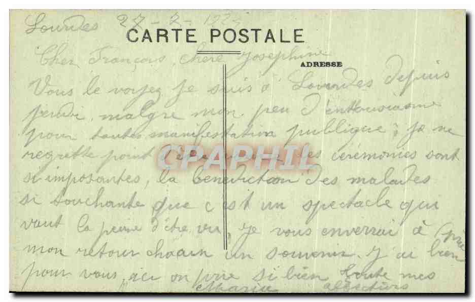 CPA Les Pyrennes Lourdes L'Esplanade — Verso
