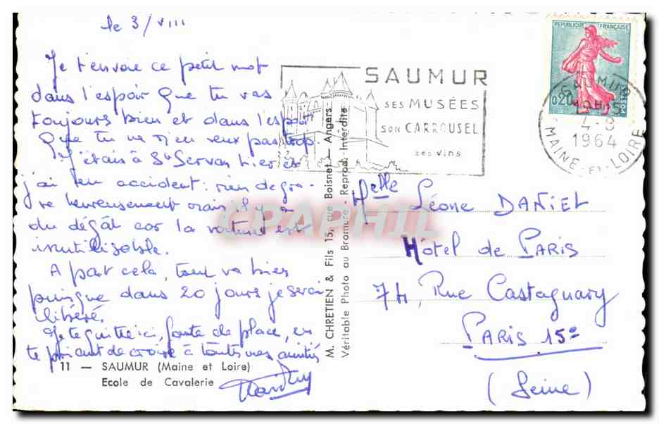 CPA Saumur Ecole de Cavalerie Cheval Horse Militaria  — Rückseite