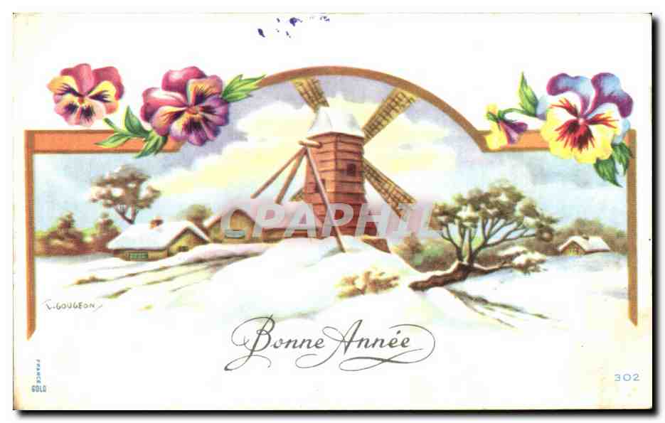 CPA Fantaisie Bonnee Annee Windmill Moulin 