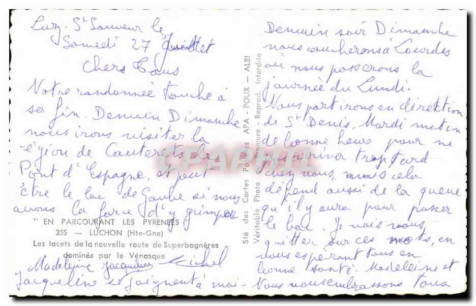 Les lacets de la nouvelle route de Superbagnères — dominés par le Vénasque — éditeur APA — Verso