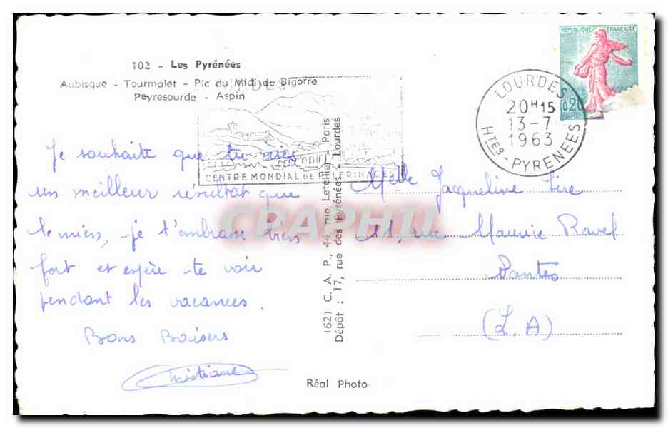 Les Pyrénées — Les cols — Éditeur Réal Photo, n°102 — Verso