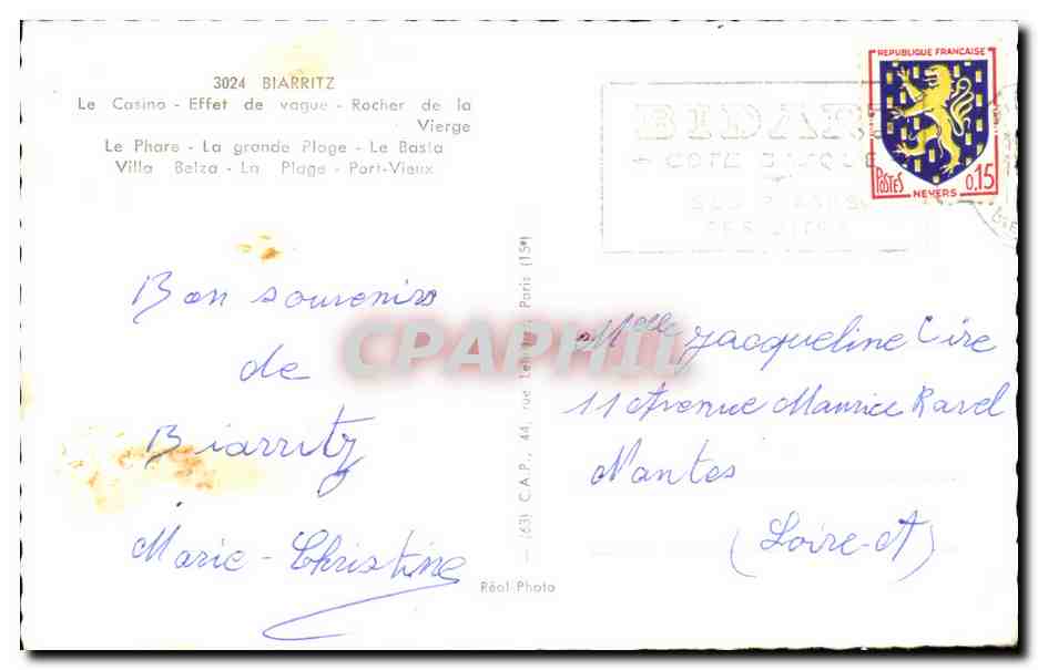 CPA Souvenir Biarritz — Rückseite