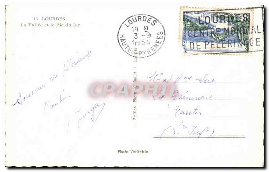 CPA Lourdes La Valle et le Pic du Jer — Verso