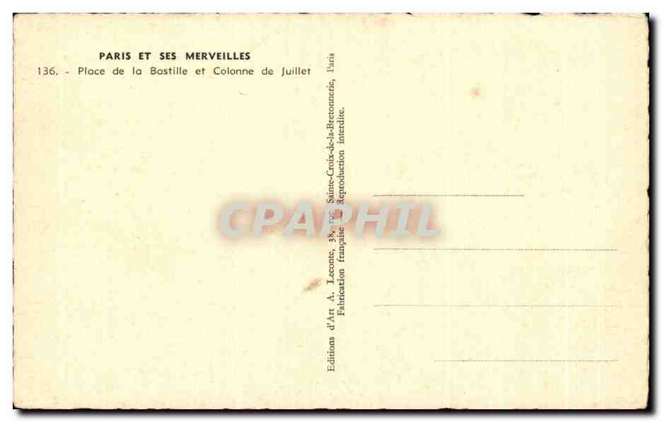 CPA Paris Et Ses Merveillles Place de la Bastille et Colonne de Juillet — Rückseite