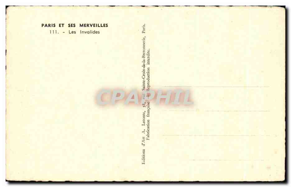 CPA Paris Et Ses Merveillles Les Invalides — Verso
