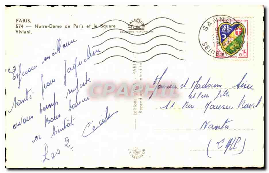 CPA Paris Notre Dame de Paris et le square Viviani — Rückseite