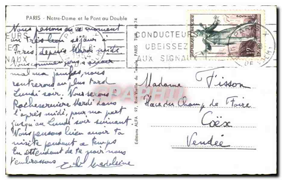 CPA Paris Notre Dame et le Pont Au Double — Verso