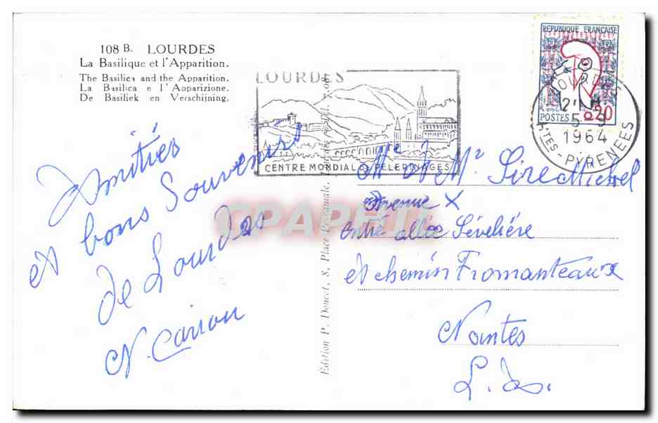 CPA Lourdes La Basilique et l'Apparition The Basilique and The Appartition — Verso