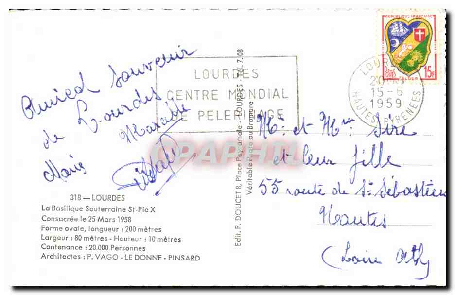 CPA Lourdes La Basilique Souterraine St pierre  — Rückseite
