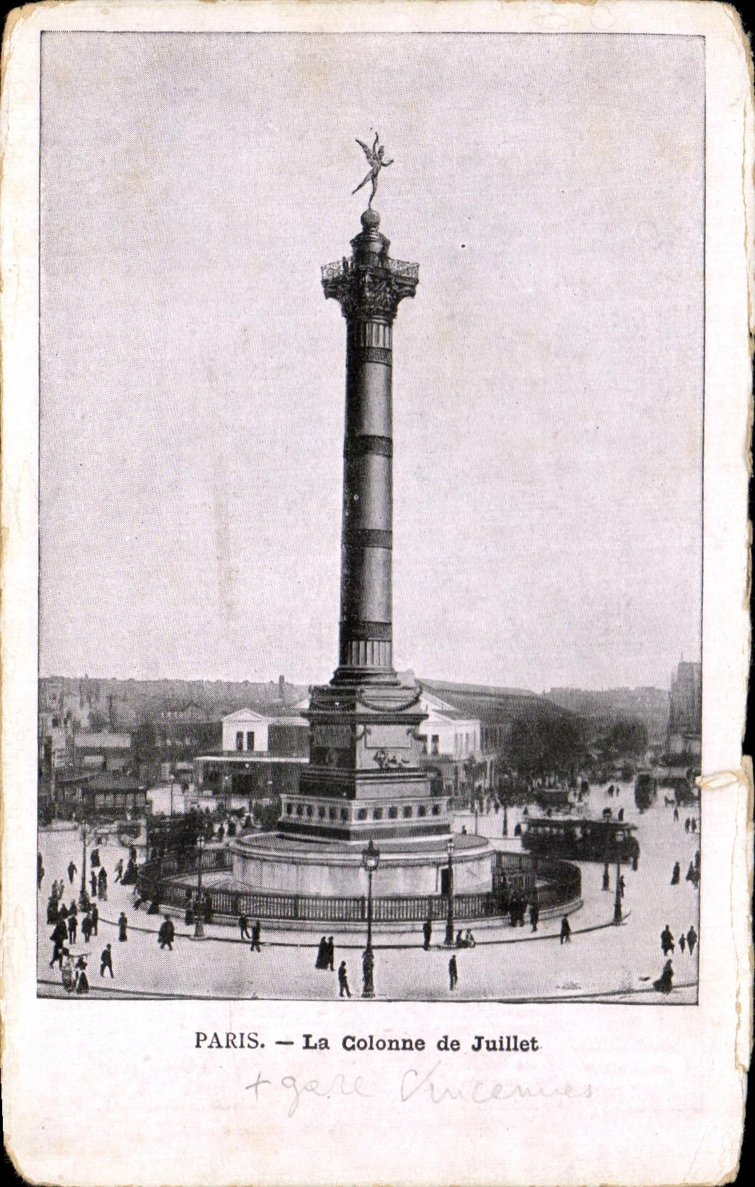 CPA Paris La Colonne de Juillet Publicite Oriflamme Petrole de luxe