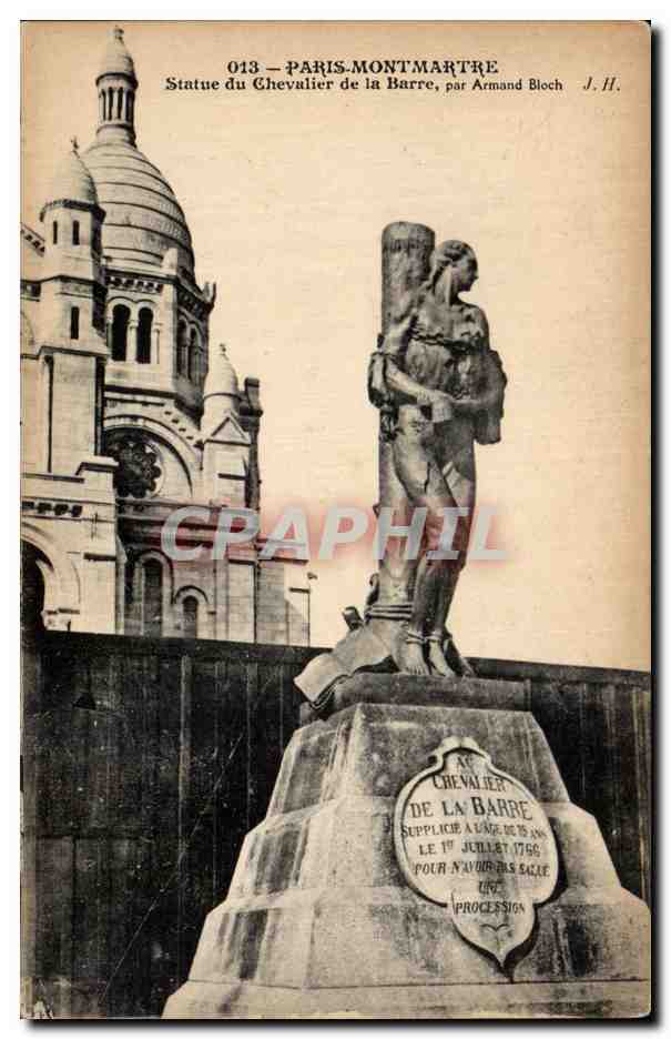 CPA Paris Montmartre Statue du Chevalier de la Barre Sacre Coeur 