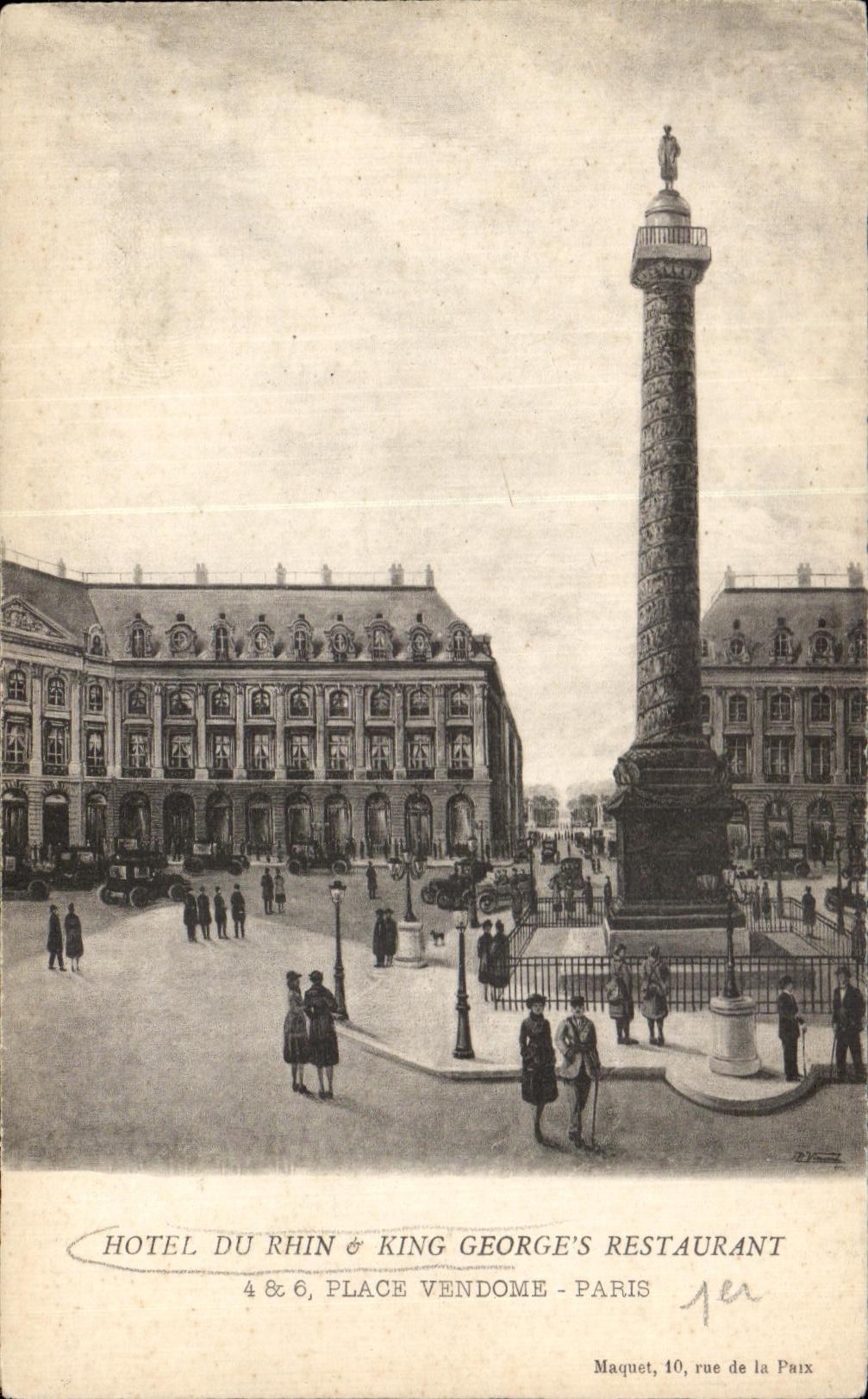 CPA Hotel Du Rhin King George's Restaurant Place Vendome Paris