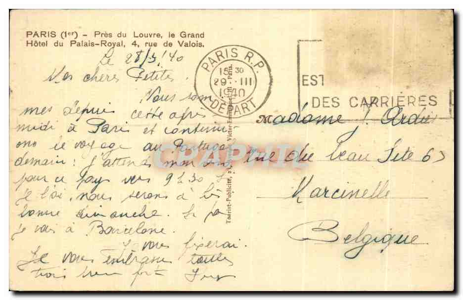 CPA Paris Pres Du Louvre Le Grand Hotel Du Palais Royal Rue De Valois — Verso