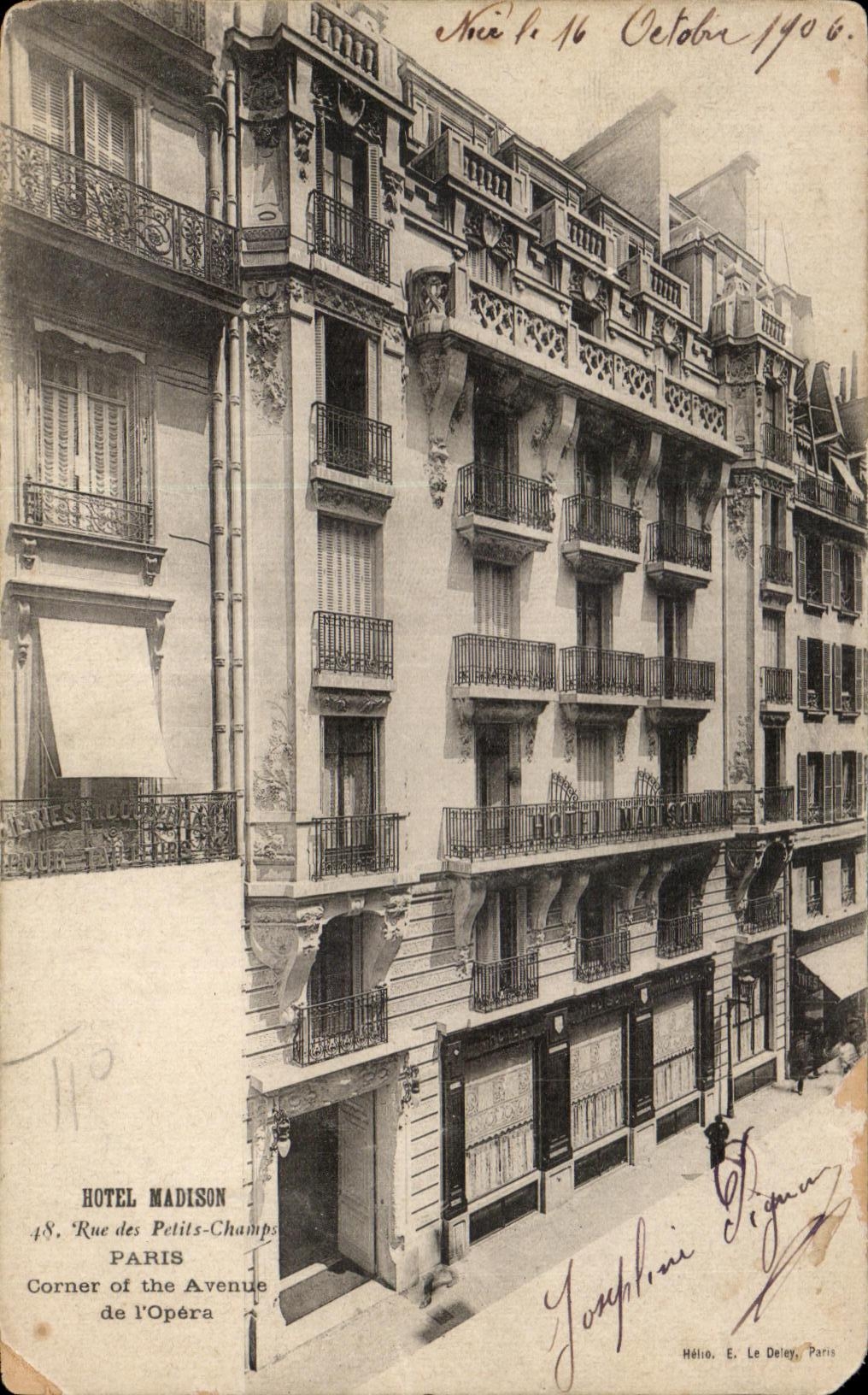 CPA Paris Hotel Madison Rue Des Petits champs corner Of the Avenue De l'Opera
