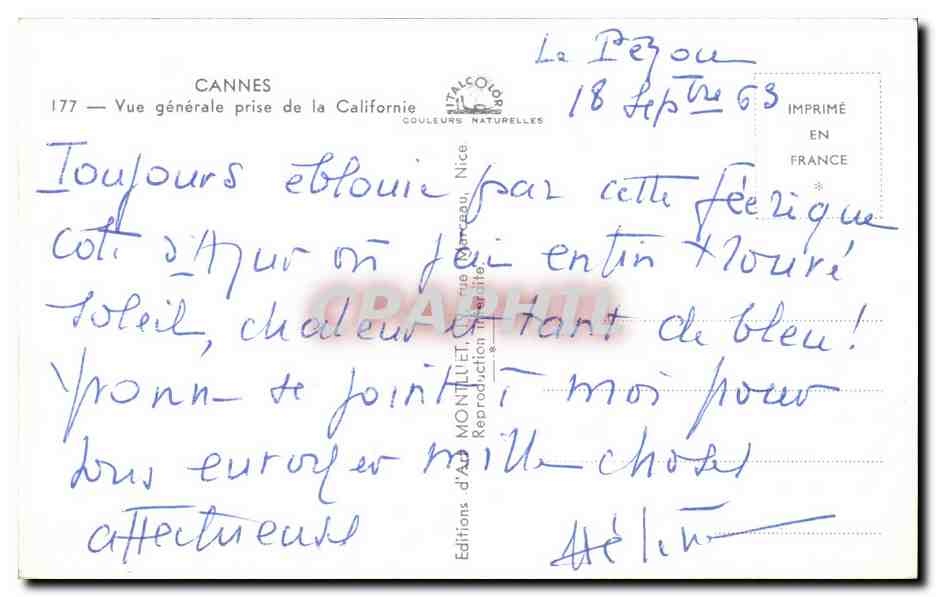 CPSM Cannes Vue Generale Prise De La Californie — Verso