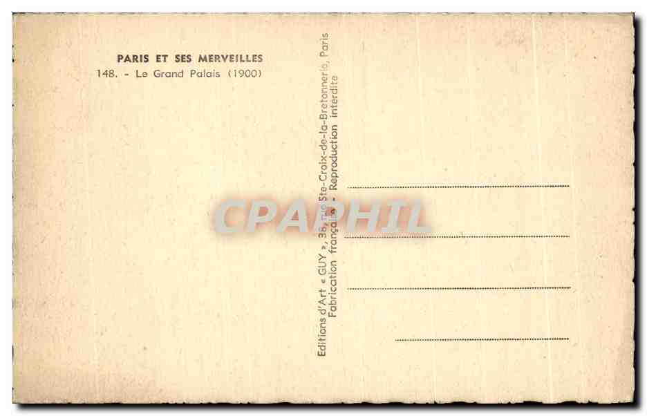 CPA Paris Et Ses Merveilles Le Grand Palais — Rückseite
