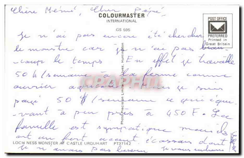 Loch Ness Monster — Loch Ness, Écosse — COLOURMASTER INTERNATIONAL, GS 595 — Verso