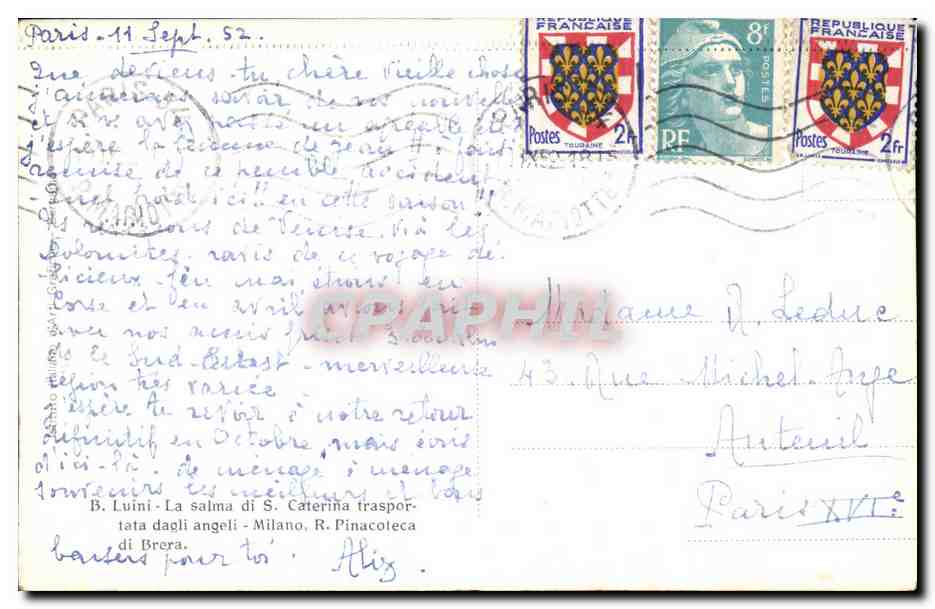 CPA Luini La salma di S Caterina trasportata dagli angeli Milano  — Rückseite