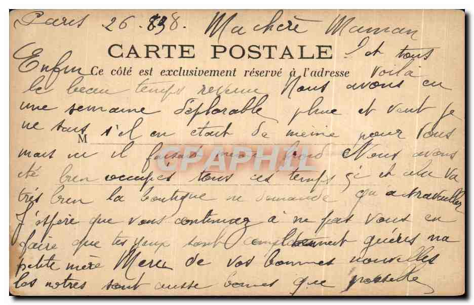 CPA Paris Panorama Palais La Justice carte 1898 — Verso