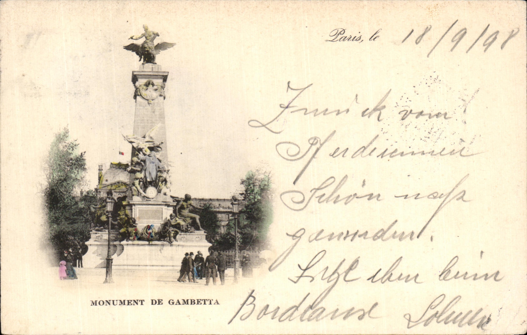 CPA Monument De Gambetta Paris carte 1898