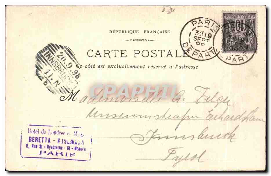CPA Monument De Gambetta Paris carte 1898 — Rückseite