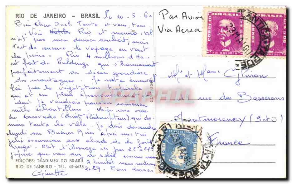 CPA Rio Vista aerea Carrorado Pan de Aenear Bresil Brazil — Rückseite