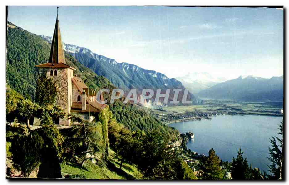 CPA Montreux L'Eglise de Glion et les Dents du Midi