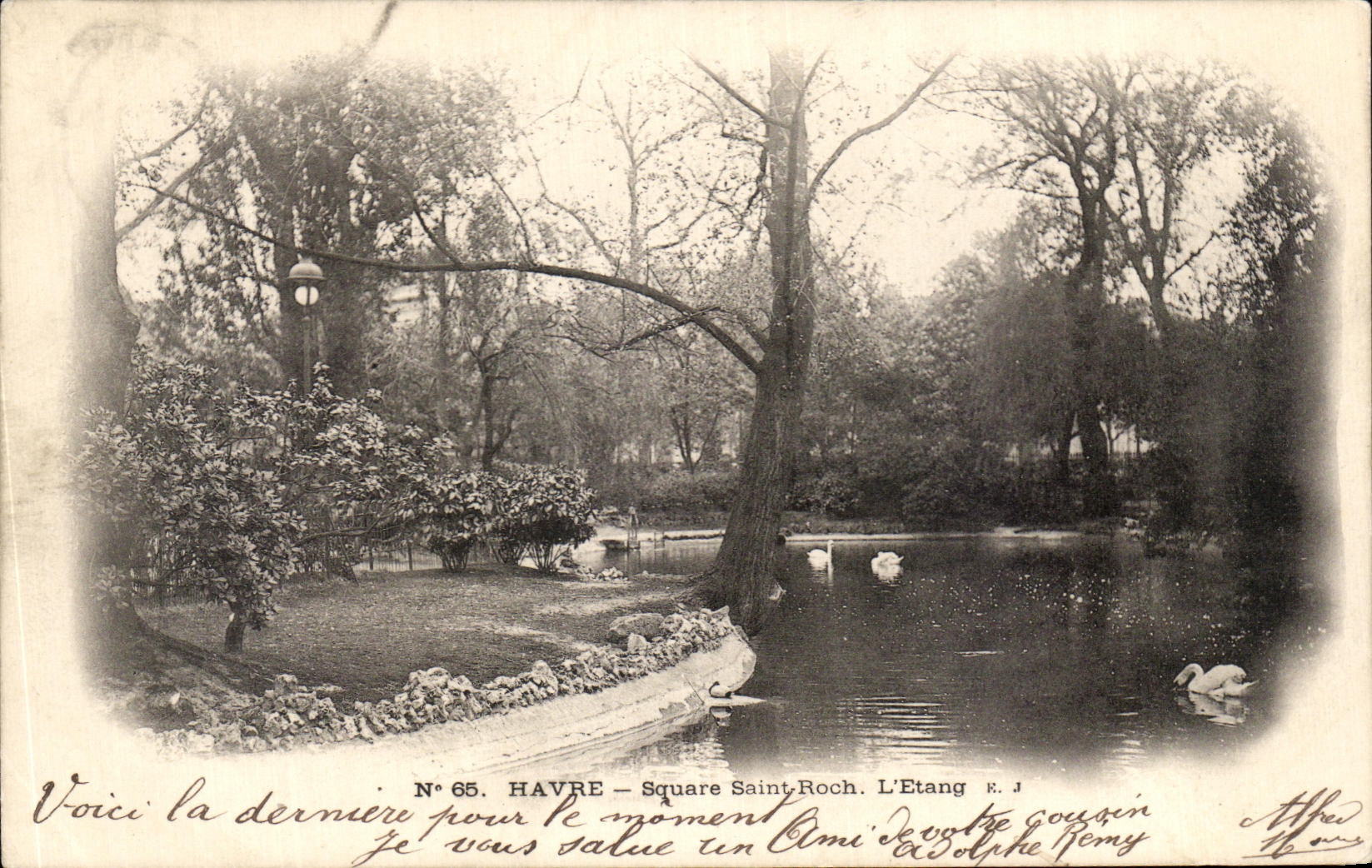 CPA La Havre Square Saint Roch L'Etang Cygne 