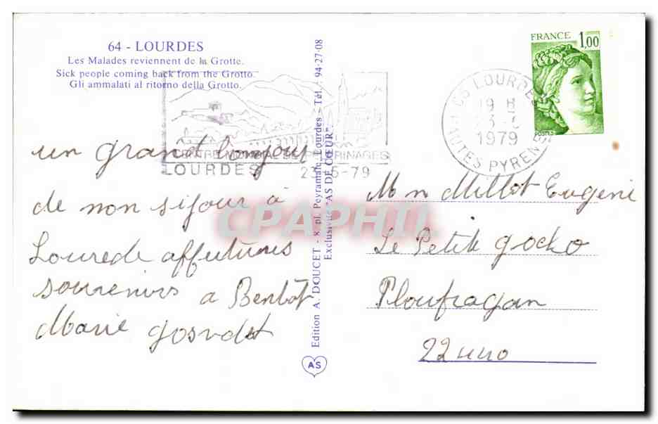 CPM Lourdes Les Malades Reviennent De La Grotte Sick People Coming Back From The Grotto — Verso