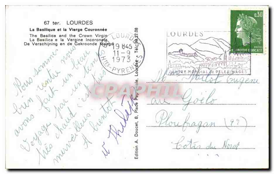 CPA Lourdes La Basilique Et La Vierge Couronnee The Basilica And The Crown — Verso