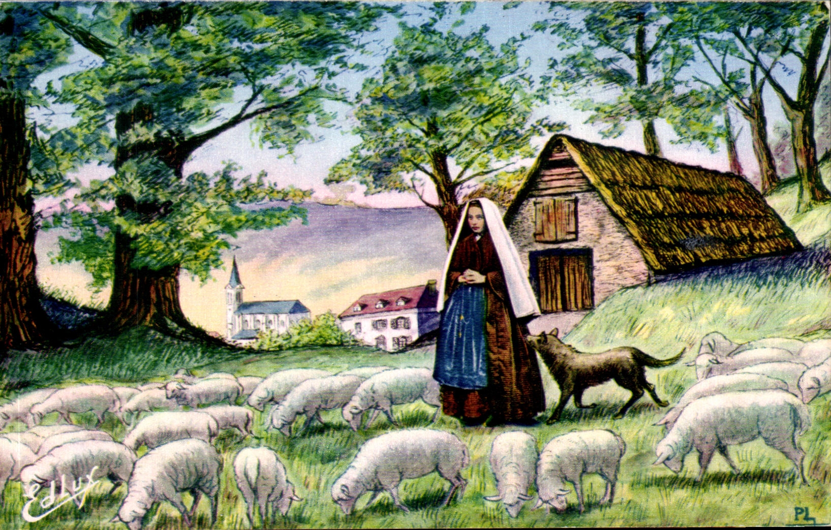 CPA Lourdes Bernadette A Bartree Gardant Les Moutons Bernadette In Bartree Keeping the