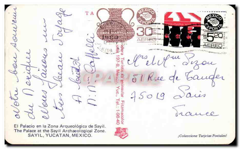 CPA El Palasio En La Zona Arqueologica De Sayil the Place Sayil Yucatan Mexico Mexique Mexico — Back