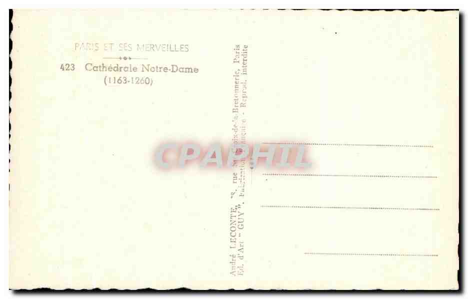 CPA Merveilles Cathedrale Notre Dame Paris — Verso