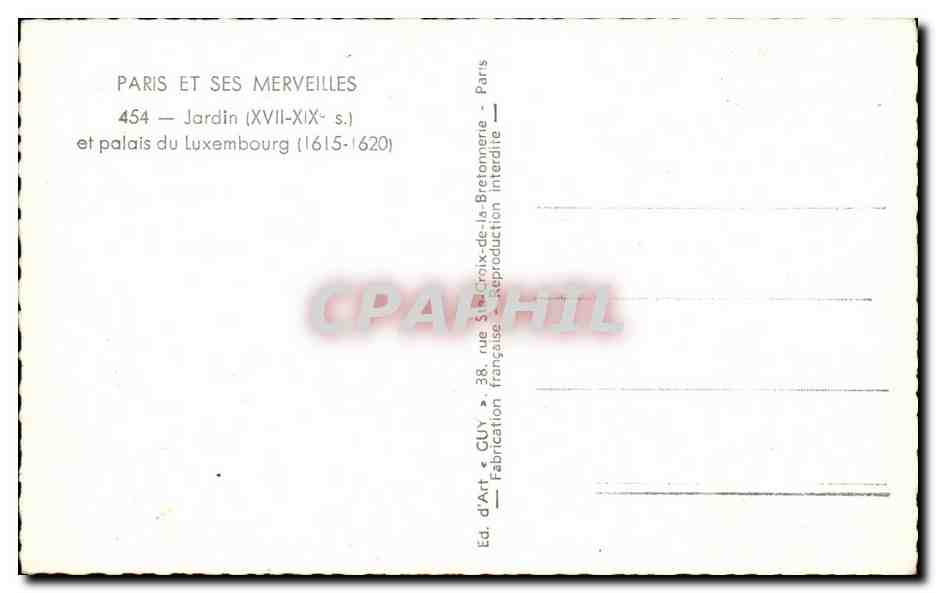 CPA Paris Merveilles Jardin et palais du Luxembourg — Verso