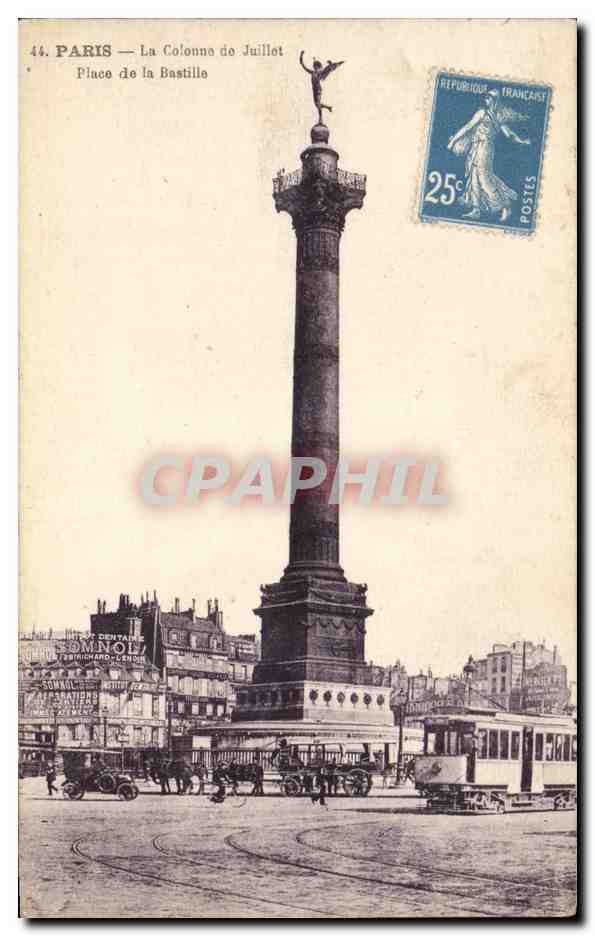 CPA Paris La Colonne de Juillet Place de la Bastille Tramway