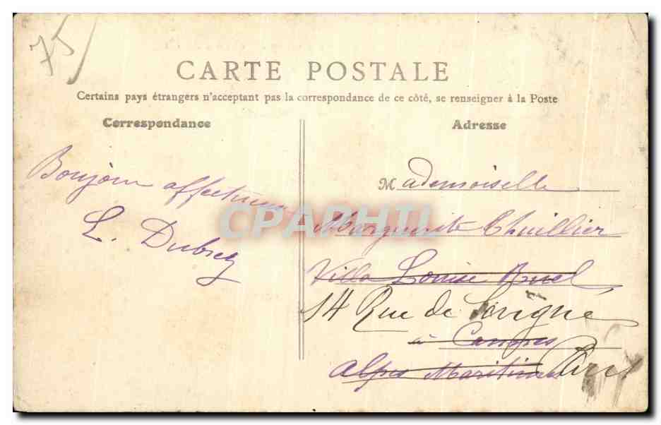 CPA Paris Palais Royal Le Coup de Canon de Midi — Rückseite