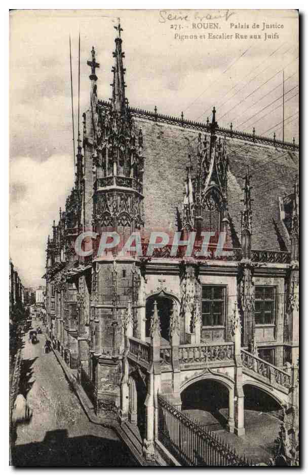 CPA Rouen Plais de Justice Ensemble vu de la Rue aux juifs Judaica