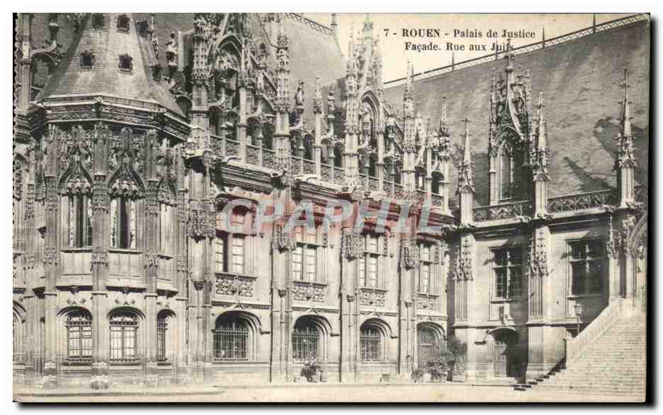CPA Rouen Le Plais de Justice Ensemble vu de la Rue aux juifs Judaica