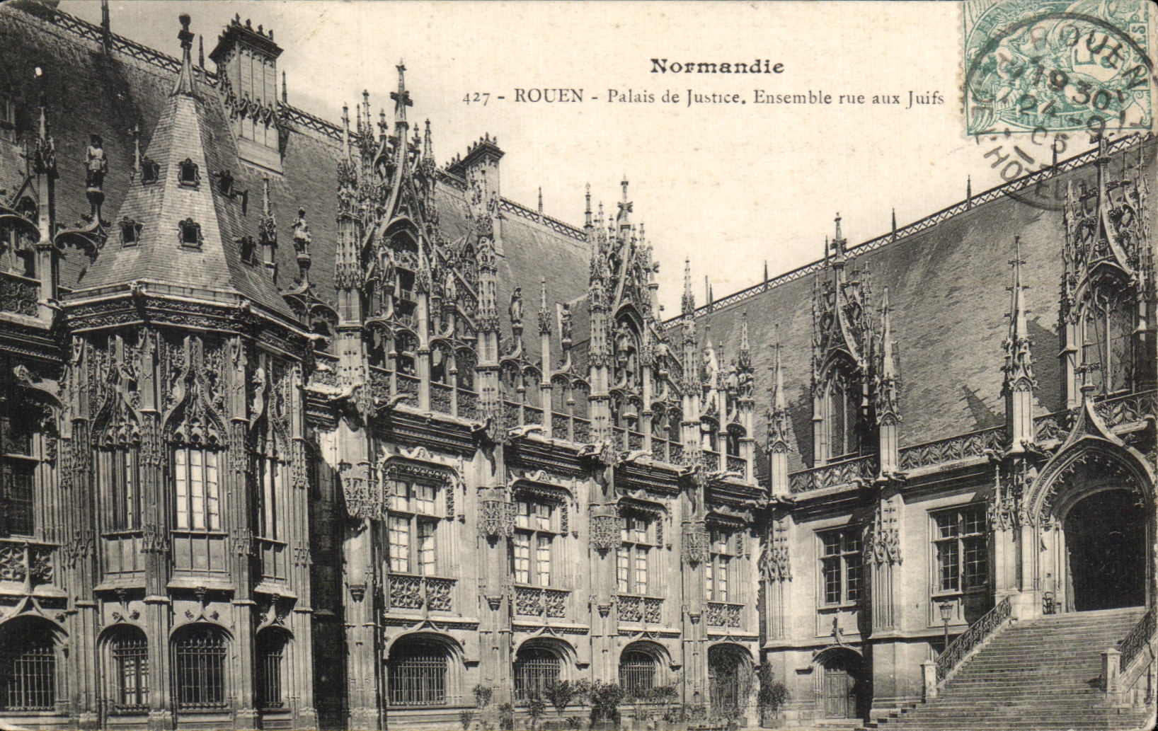 CPA La Normandie Rouen Palais de Jutice cote de la Rue aux Juifs Judaica