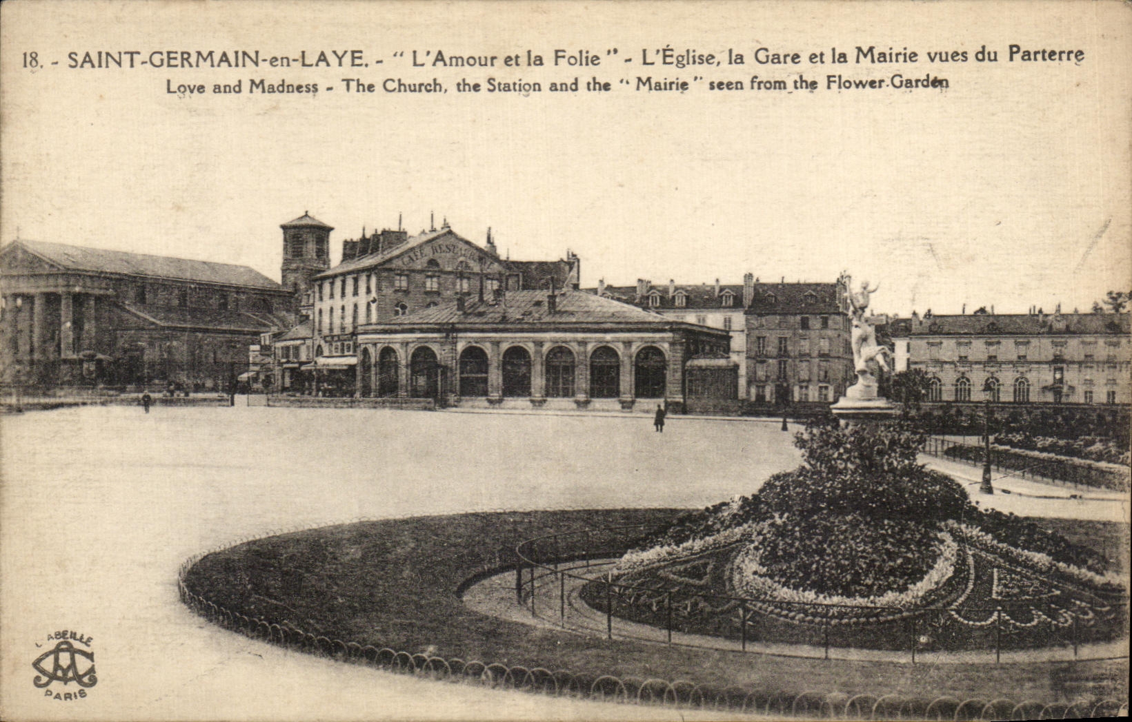 CPA Saint Germain En Laye L'Amour Et La Folie L'Eglise La GAre Et La Mairie Vues Du Parterre