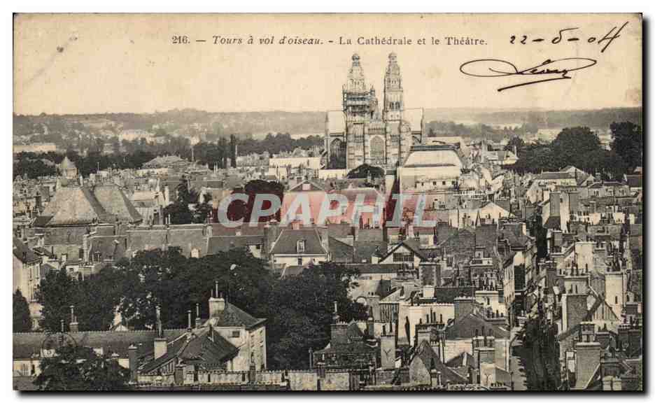 CPA Tours a Vol D'Oiseau La Cathedrale Et Le Theatre