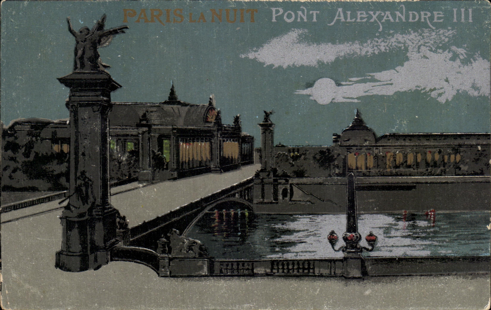 CPA Paris La nuit Pont Alexandre III