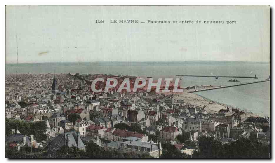 CPA Le Havre Panorama et entree du Nouveau port