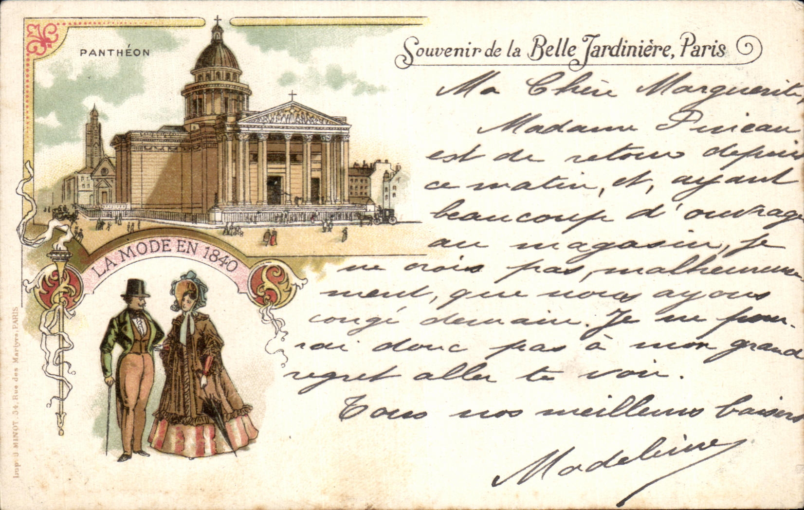 CPA Souvenir de la Belle Jardiniere Paris Pantheon La mode en 1840